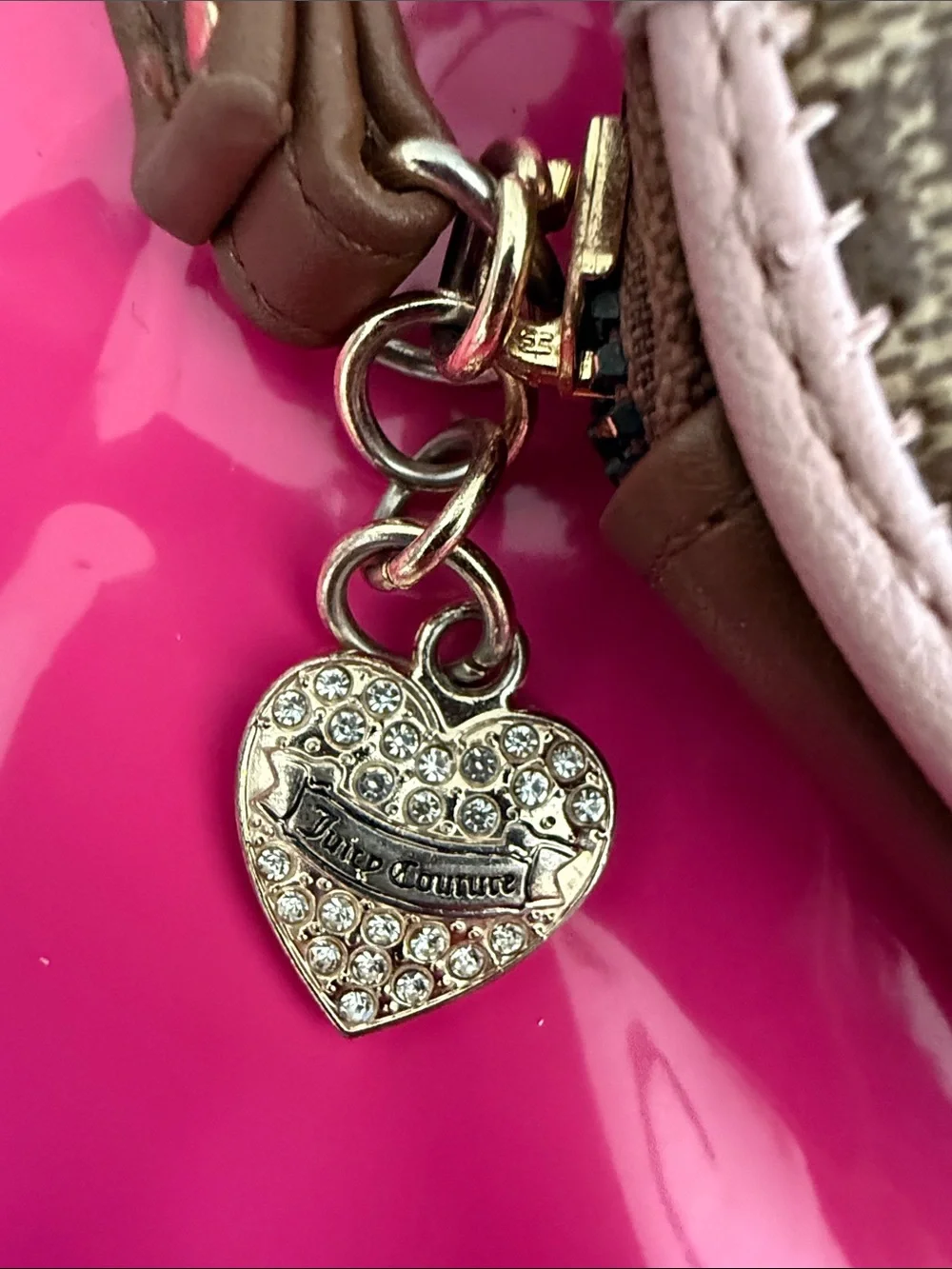 Juicy Couture Heart Wristlet in Beige with Pink Trim